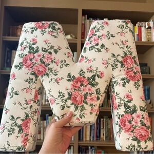 “M” shaped Floral Accent Pillow - Pink and Green NWOT